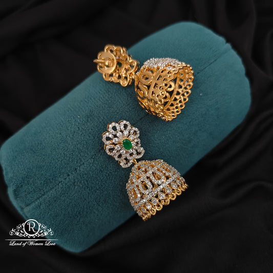 92.5 silver simple and Cute diamond replica jhumkas with hanging options -RCM276