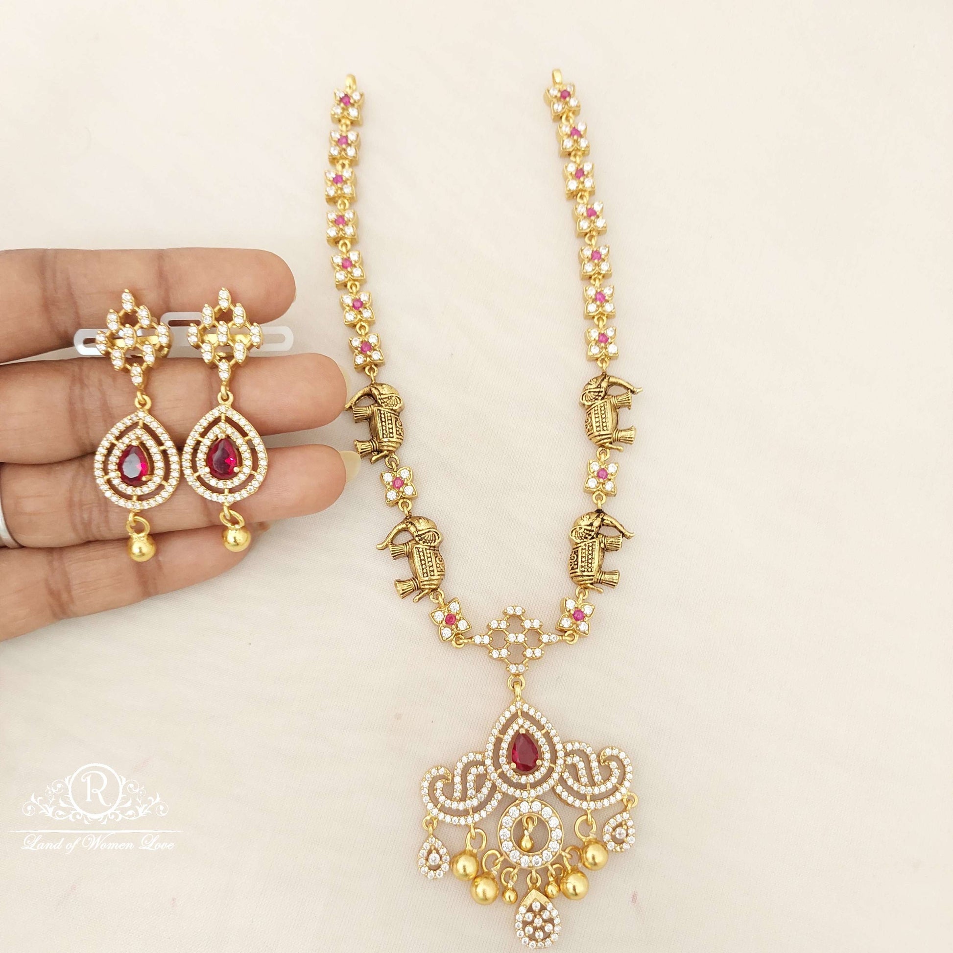 earrings silver white & kempu stones necklace with earrings set-c126c130 92.5 silver ramala jewelry / ramala collections