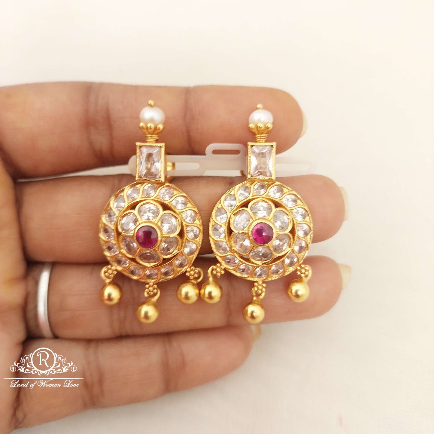 Silver White Stones Earrings-M227