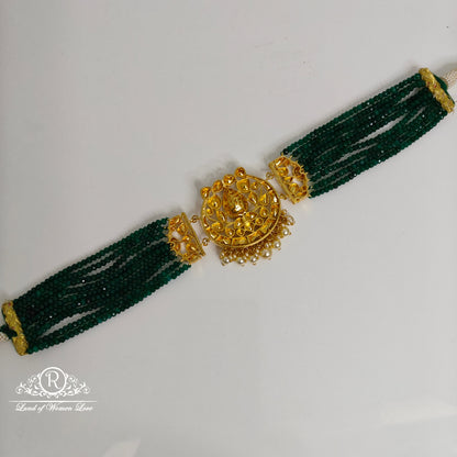 92.5 Silver Polki Green beads Chocker-RCSJ004