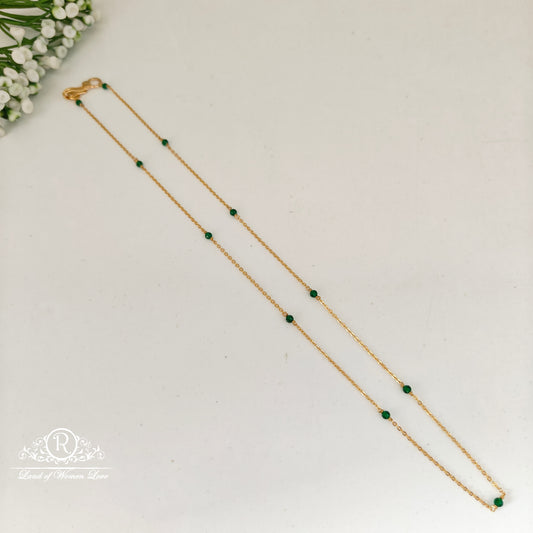 chain 92.5 silver simple and cute chain with green beads -rch898 92.5 silver ramala jewelry / ramala collections