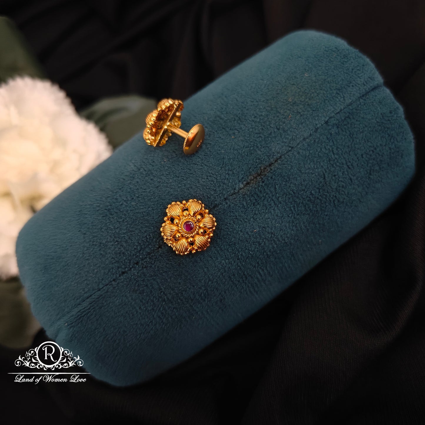 Silver gold polish flower design earrings-RCNS040