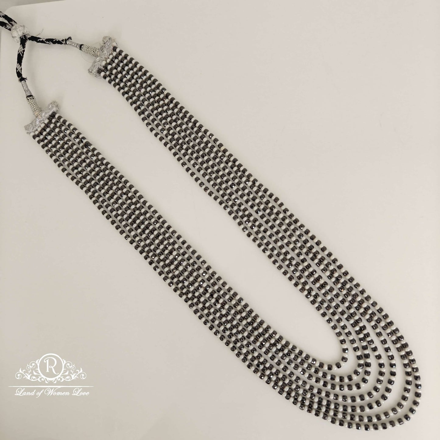 7 lines black and white coloured beads mala-rcmj204 92.5 silver ramala jewelry / ramala collections