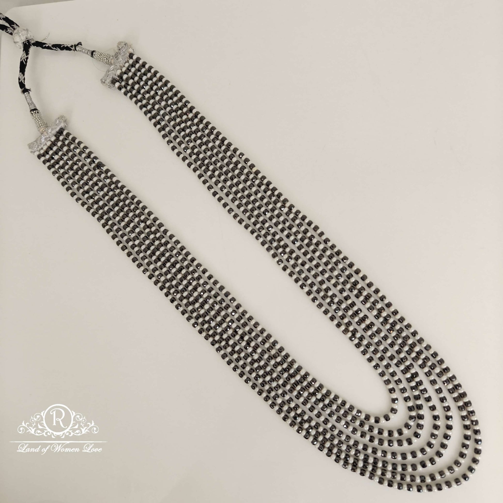 7 lines black and white coloured beads mala-rcmj204 92.5 silver ramala jewelry / ramala collections