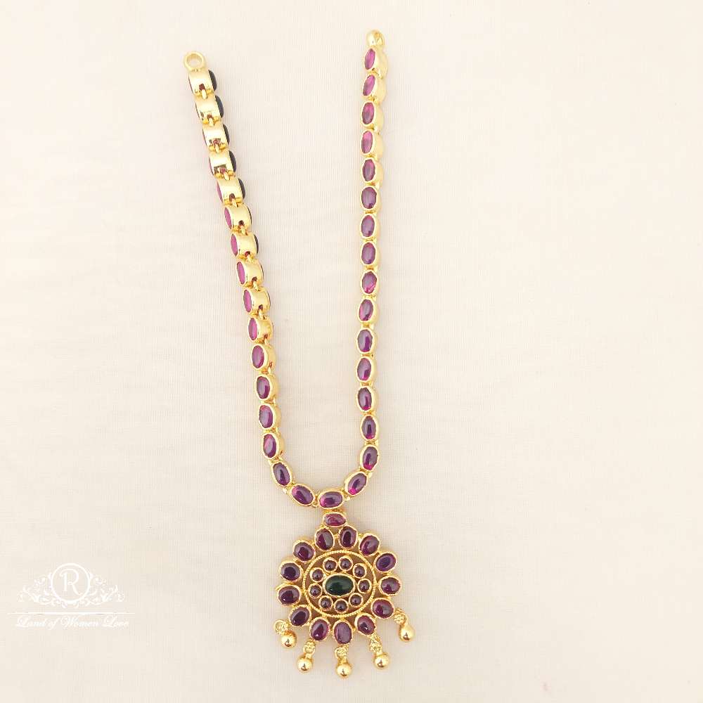 Silver Blue With Kempu Stones Double Side Necklace-M200