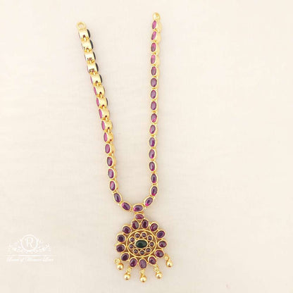 Silver Blue With Kempu Stones Double Side Necklace-M200