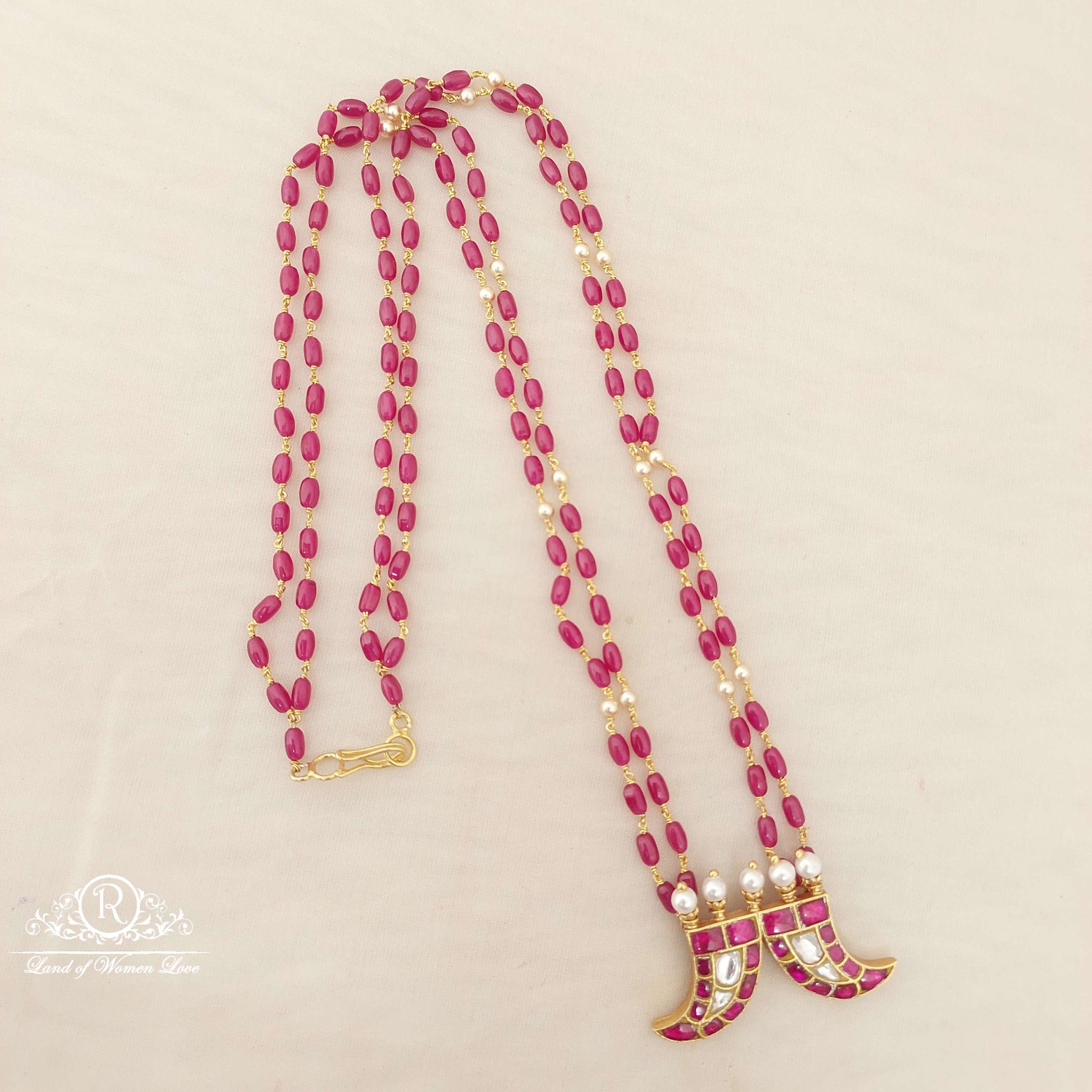 chain silver kempu beads with puligoru locket chain-h107 92.5 silver ramala jewelry / ramala collections