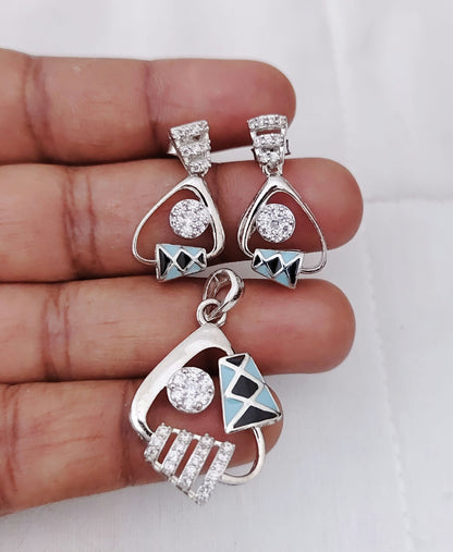 earrings silver earrings with pendent -rcg003 cz 92.5 silver ramala jewelry / ramala collections