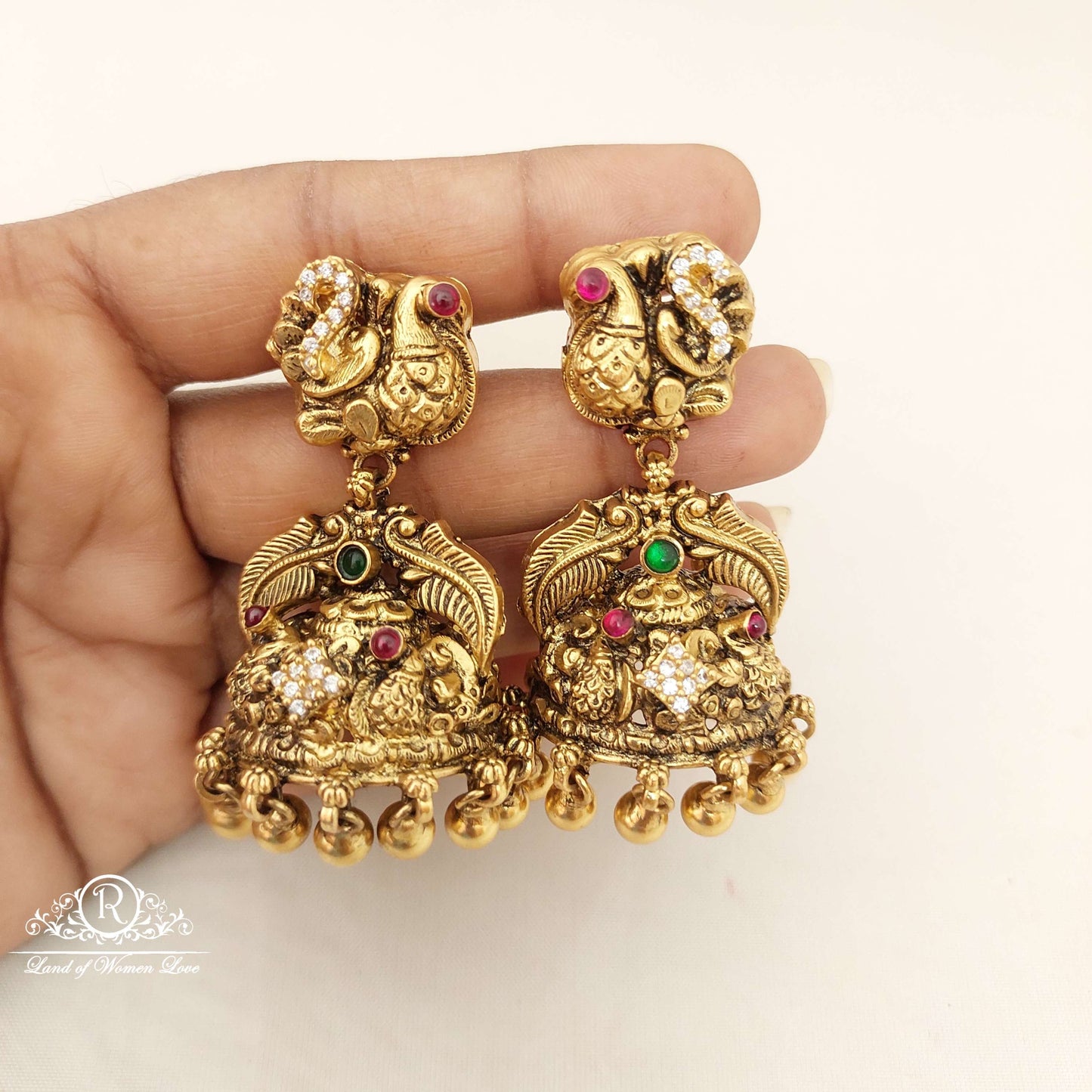 Silver Peacock Design Antic Finish jhumka Earrings-C188