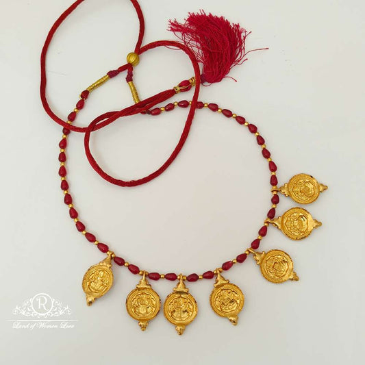 Silver Lakshmi Devi Kasula Design Beads Chain-RCJR675