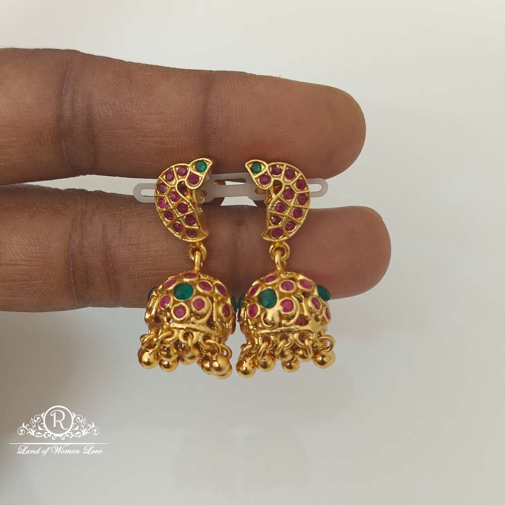 jhumka silver kempu stones peacock design jhumkas-rccp133 92.5 silver ramala jewelry / ramala collections