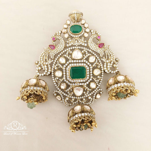 silver victoria with moissanite stones peacock locket-c140 moissanite 92.5 silver ramala jewelry / ramala collections