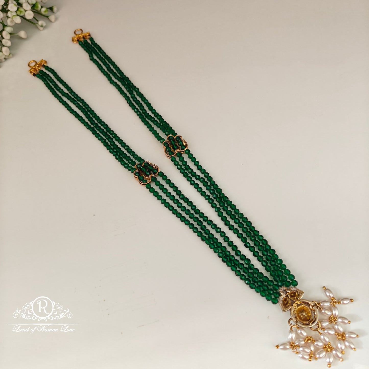 92.5 Silver 3 lines Beads mala with side lockets-RCH880