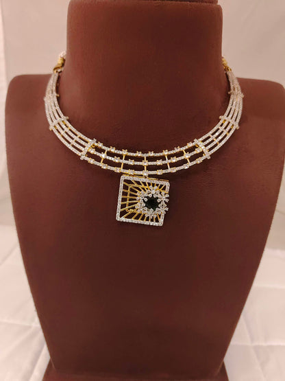 Silver CZ- Stones Necklace With Matching Earrings-RCJR240RCJR241