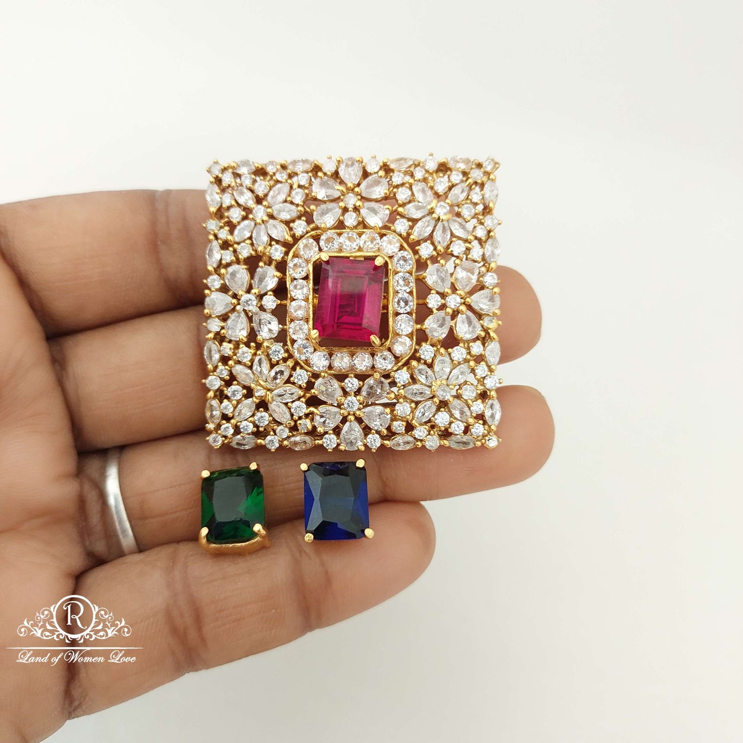 Silver CZ-Stones Changeable Locket-SA418