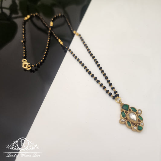 pendant silver black beads chain -rch472 kundan 92.5 silver ramala jewelry / ramala collections