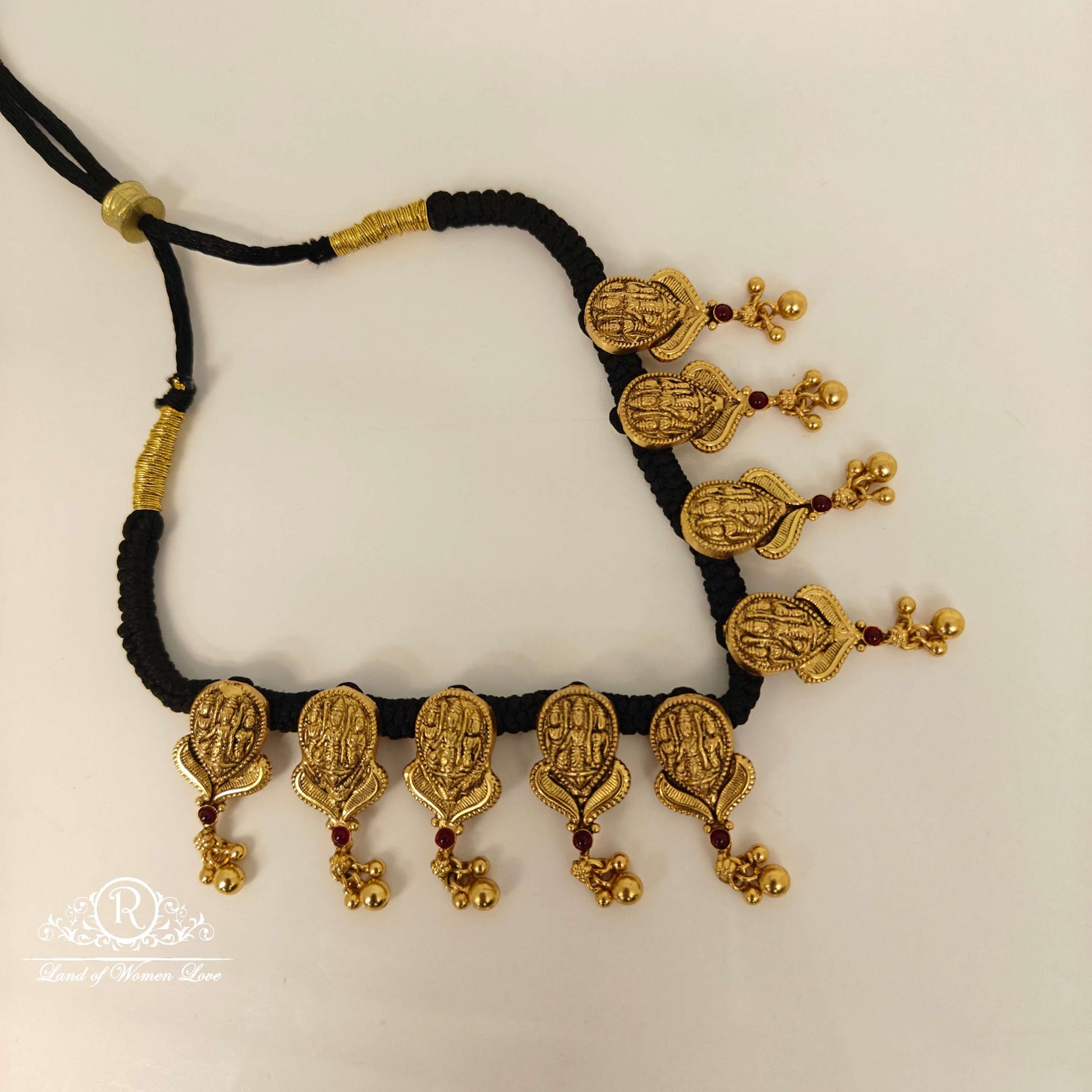 necklace ram parivar design black thread-rc85-70cp120 92.5 silver ramala jewelry / ramala collections