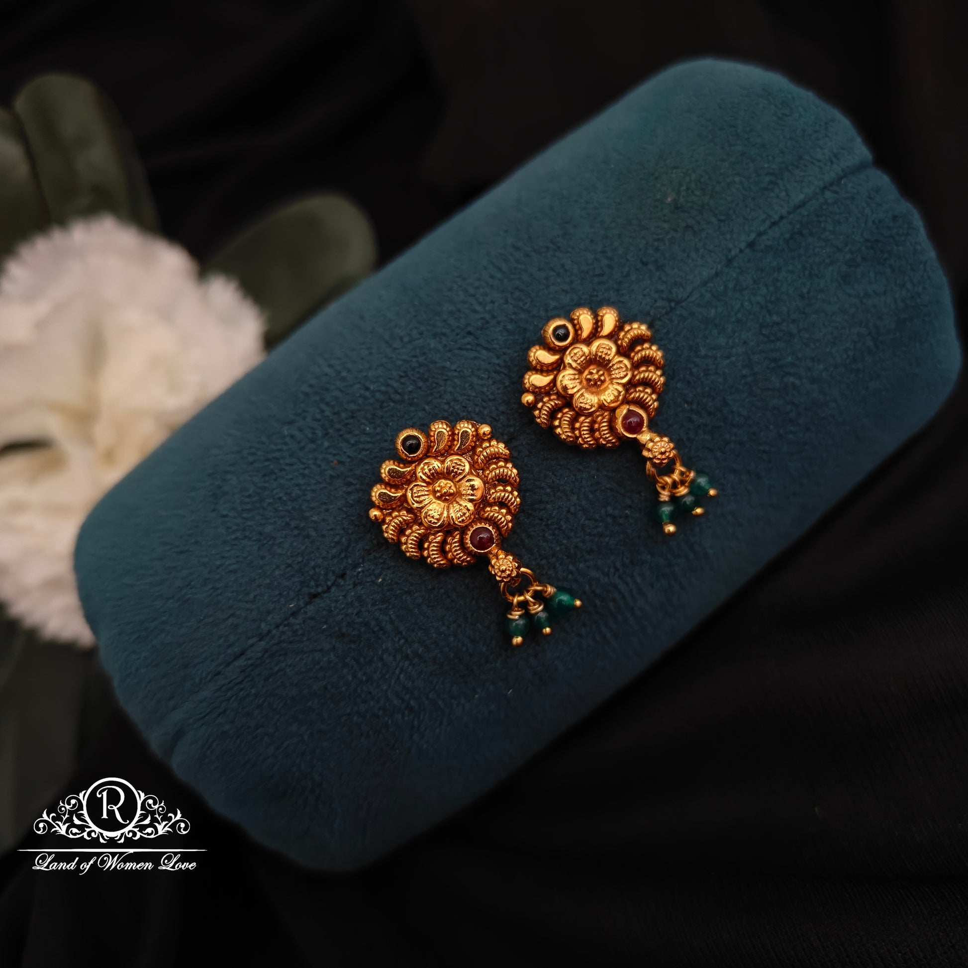 earrings silver gold flower design earrings -rcns030 92.5 silver ramala jewelry / ramala collections