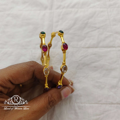 Silver base gold polish navaratna bangles -RCJR451