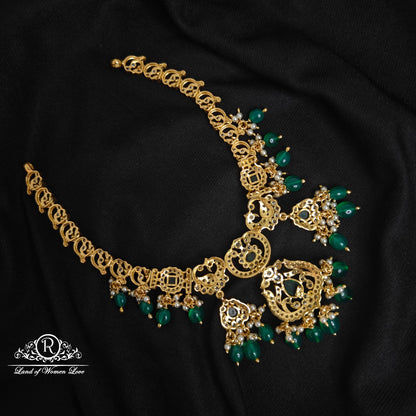 92.5 Silver  Beautiful green and white CZ- Stones Necklace-RC89-60M13