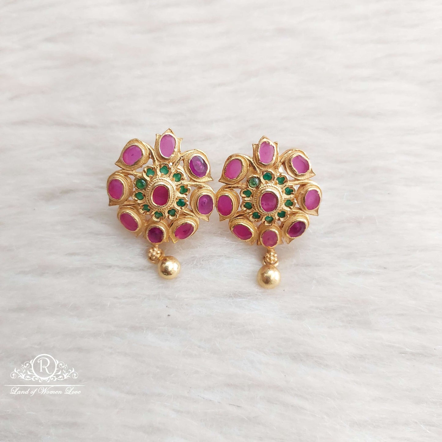 Silver Kempu Stones Earrings-SA170