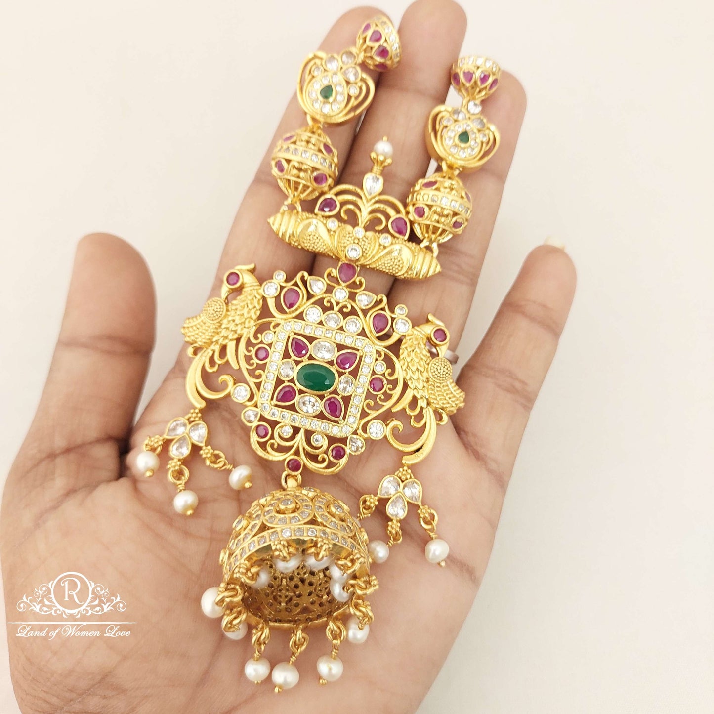 Silver With Peacock Design Hanging jhumka Type Locket-M148