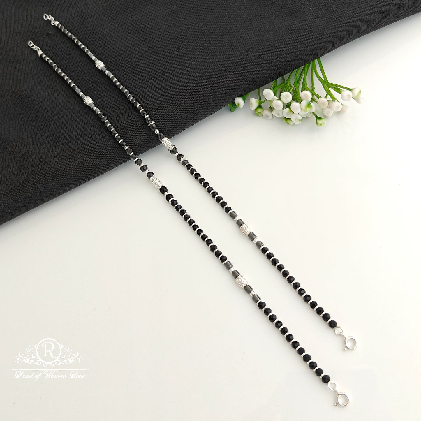 silver black beads anklets -rcra97 92.5 silver ramala jewelry / ramala collections