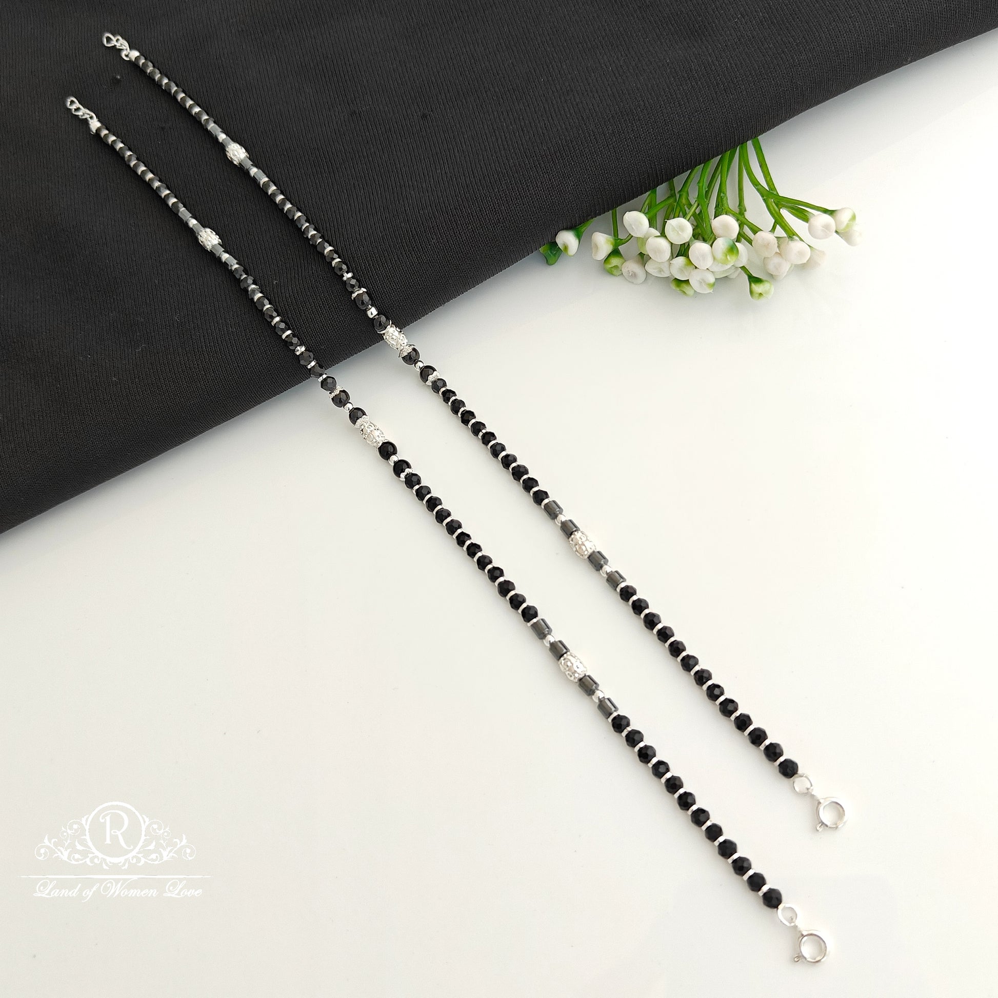 silver black beads anklets -rcra97 92.5 silver ramala jewelry / ramala collections