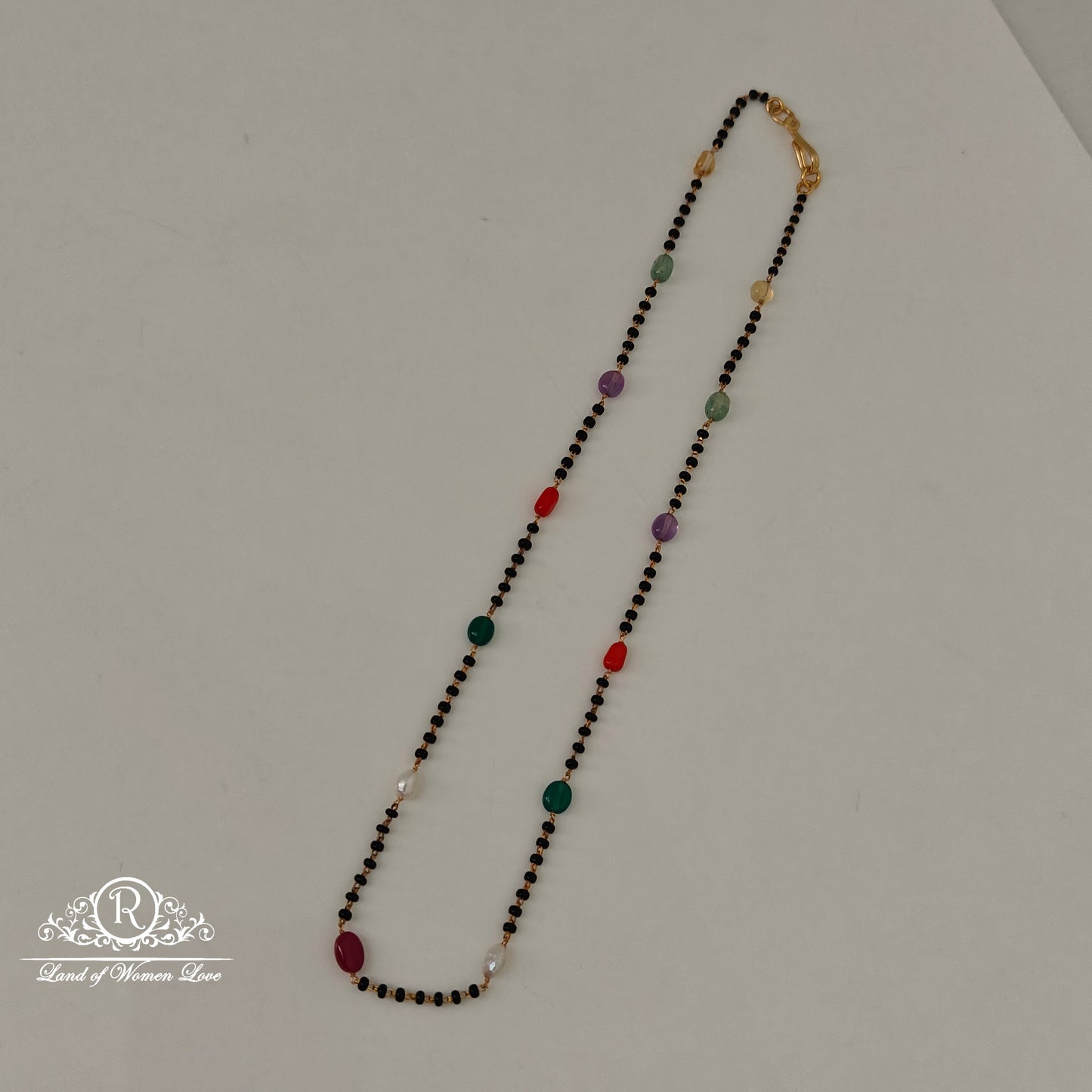 92.5 silver simple and cute black beads with multi beads-rch919 92.5 silver ramala jewelry / ramala collections