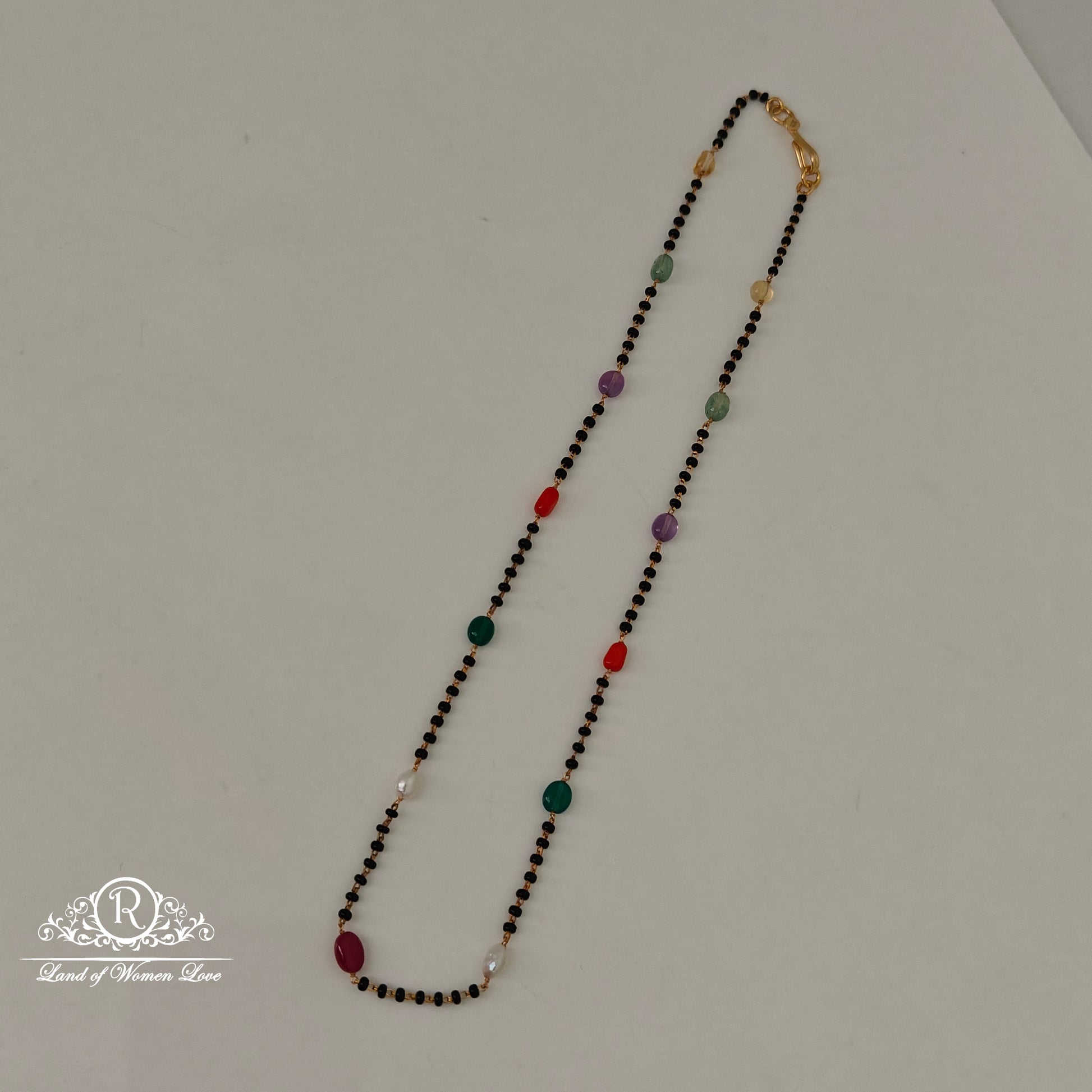 92.5 silver simple and cute black beads with multi beads-rch919 92.5 silver ramala jewelry / ramala collections