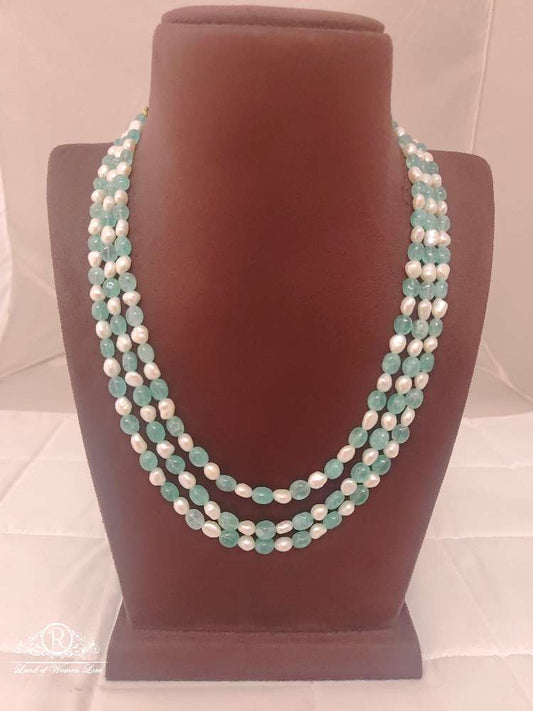 light green with pearls round shape 3 line beads mala-rcmb14 92.5 silver ramala jewelry / ramala collections