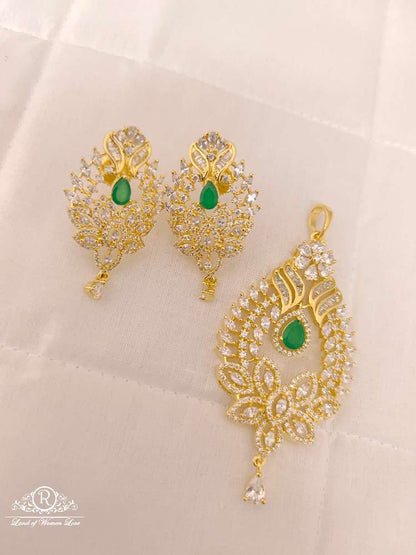 Silver CZ- White Stones Locket With Matching Earring-D07778