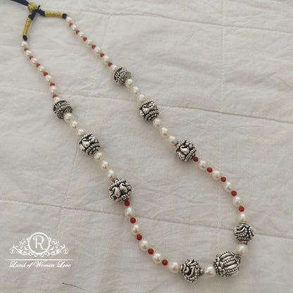Silver pearl mala with Nakshi balls Chain - RCJR450