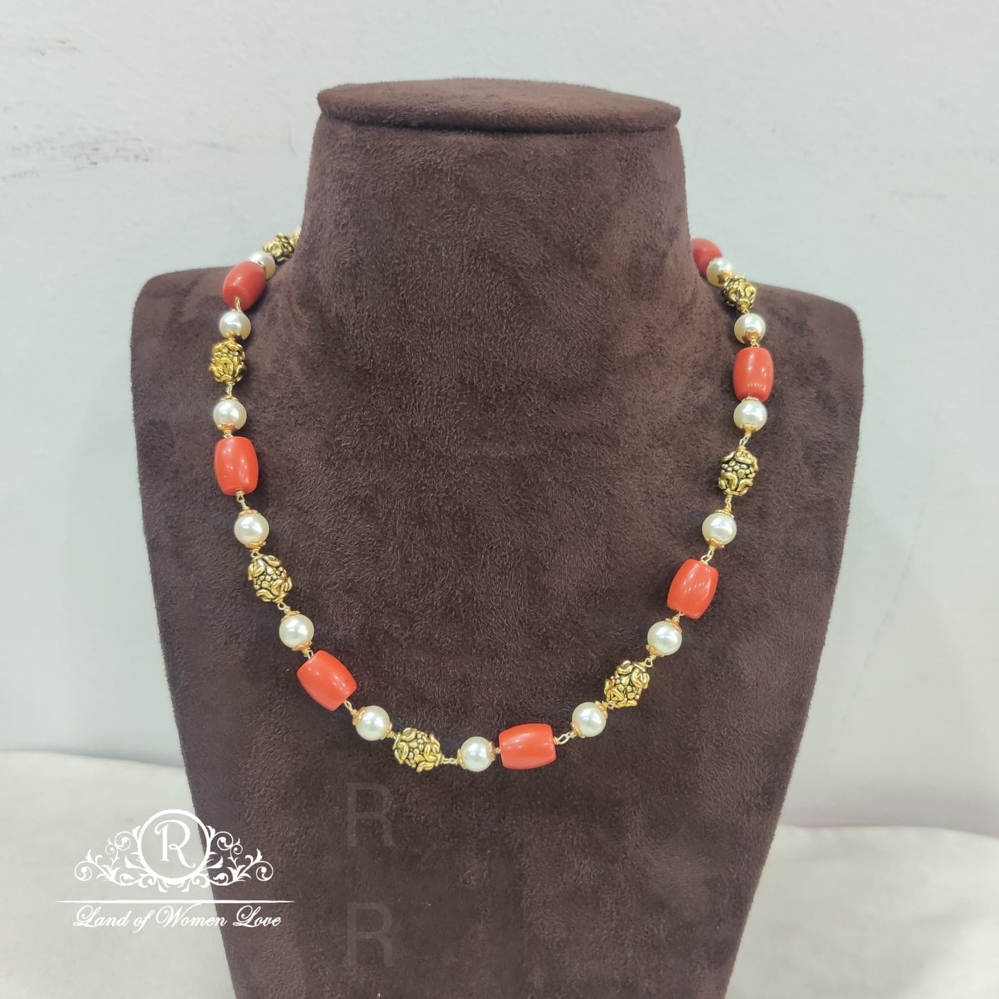 chain silver coral nakshi balls with pearl chain-rch338 pearl 92.5 silver ramala jewelry / ramala collections