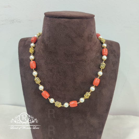 chain silver coral nakshi balls with pearl chain-rch338 pearl 92.5 silver ramala jewelry / ramala collections