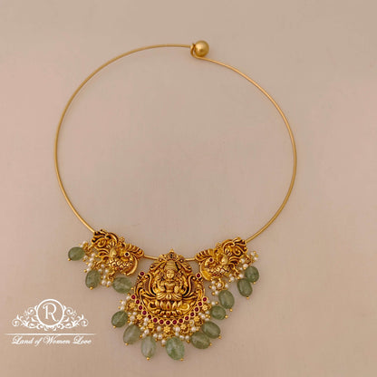 Silver hasil wire lakshmi locket with peacock design chocker-RCD337