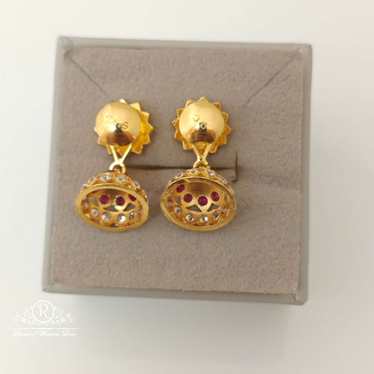 Silver white & Kempu Stones Design jhumkas-RCK191