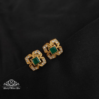 earrings 92.5 silver flower design green earrings-rccp384 92.5 silver ramala jewelry / ramala collections