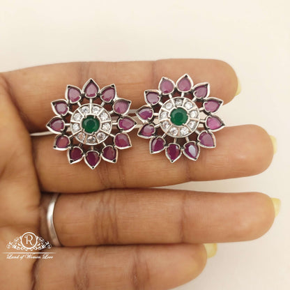 Silver Kempu Stones Stud Earrings-M313