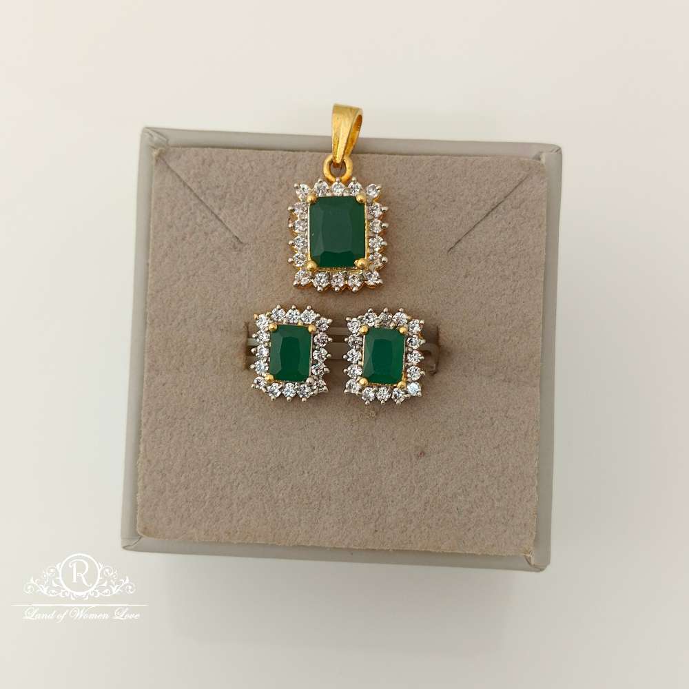 Silver CZ- Green Stone Stud Design Earrings-RCV292