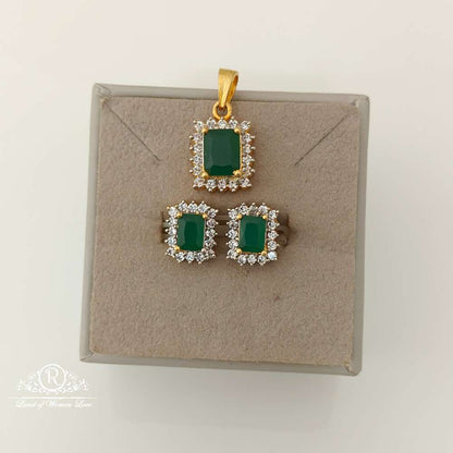 Silver CZ- Green Stone Stud Design Earrings-RCV292