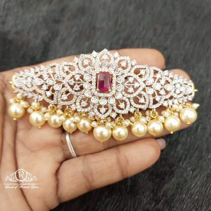 Silver CZ-White Stones Chocker-D065