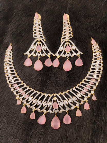 earrings silver cz- stones dimond design necklace with matching earrings-rcjr236rcjr237 cz 92.5 silver ramala jewelry / ramala collections