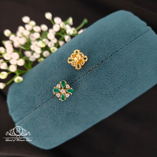 Silver green stone earrings -RCBG089