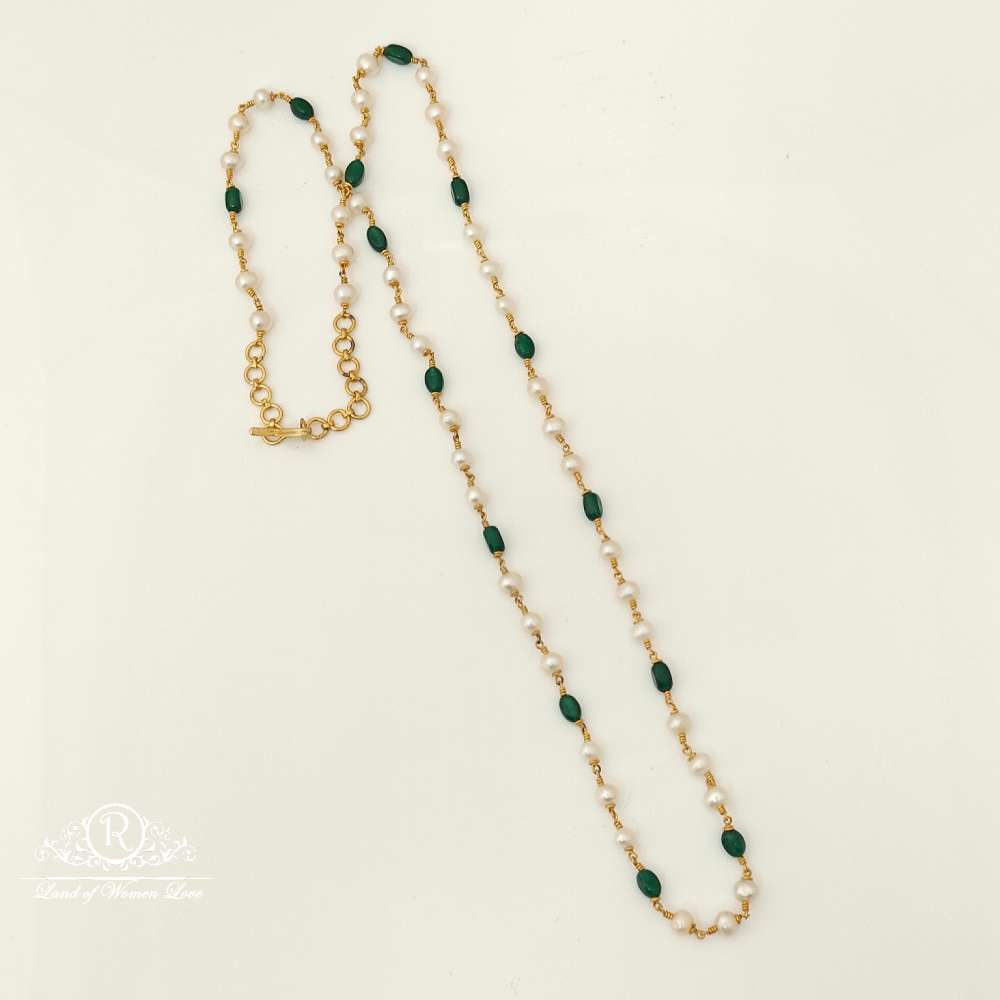 chain silver pearls beads design chain- rc87-60p26 92.5 silver ramala jewelry / ramala collections