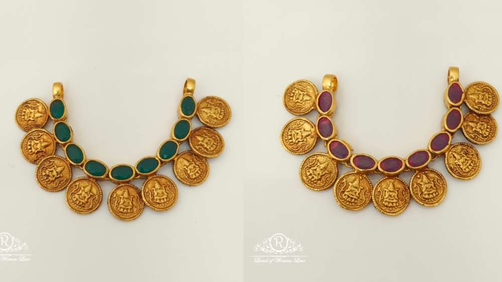 silver double side stones design lakshmi devi kasula mala locket-rc87-55p08 92.5 silver ramala jewelry / ramala collections