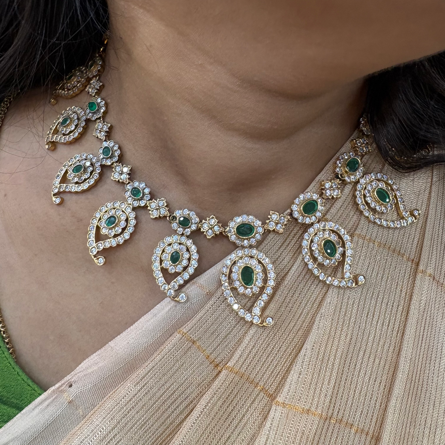 necklace silver with green stones mango design necklace-c124 emerald 92.5 silver ramala jewelry / ramala collections