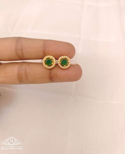 Silver Green Stone Small Stud Earrings-M375