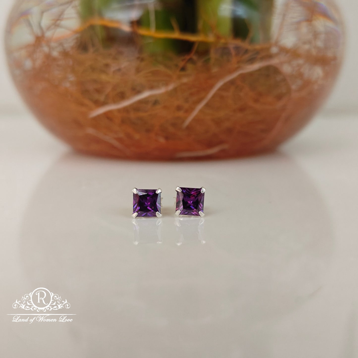 stud 92.5 silver purple coloured square cut stud earrings-rchs36-10 92.5 silver ramala jewelry / ramala collections