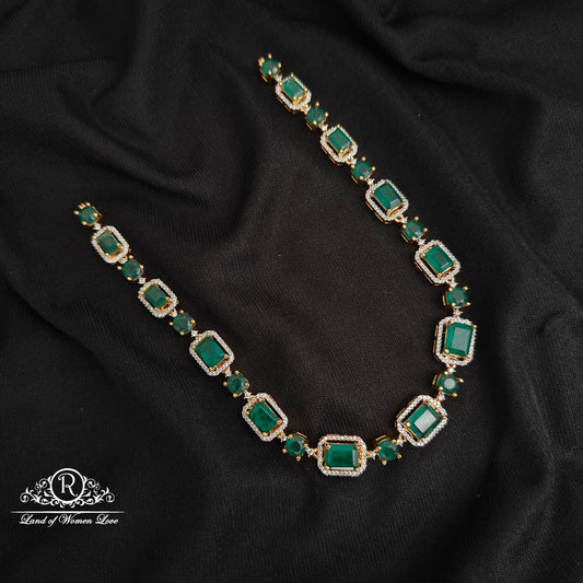necklace 92.5 silver beautiful diamond replica necklace with green stones-rcm273 92.5 silver ramala jewelry / ramala collections